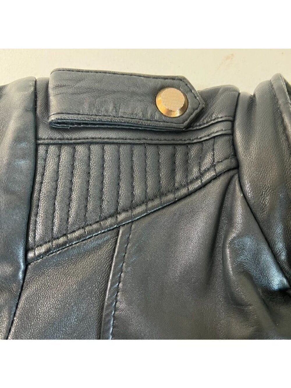 Zara Black Lamb Leather Moto Jacket Gold Hardware Quilted Biker Womens Sz Large - Picture 10 of 16